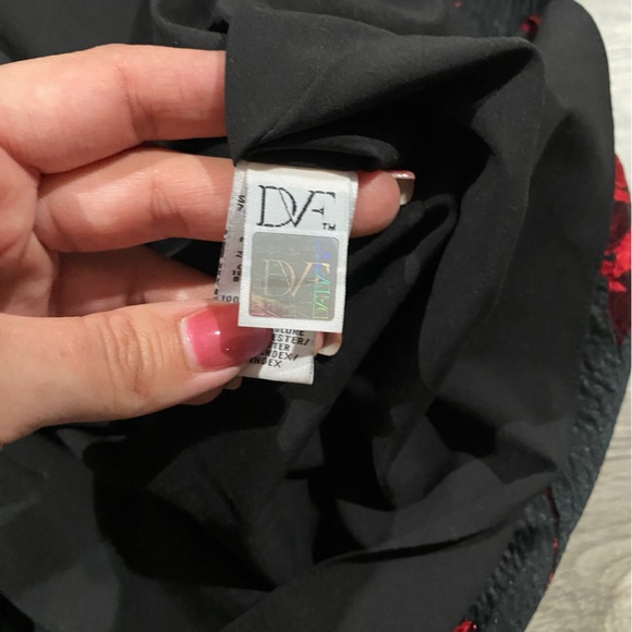 Diane Von Furstenberg Faux‎ Wrap Floral Silk Dress Black Oxblood - Picture 7 of 9